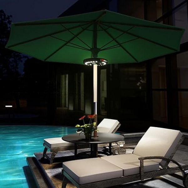 LumoClip LED Schirmleuchte mit Akku | 3 Helligkeitsstufen & 360° Licht | USB-Aufladung | Für Balkon, Garten & Camping
