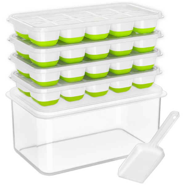 FROSTIFY Eiswürfelformen Silikon 4er Set | Stapelbar mit Aufbewahrungsbox | Flexibel & Platzsparend | Für Cocktails & Getränke