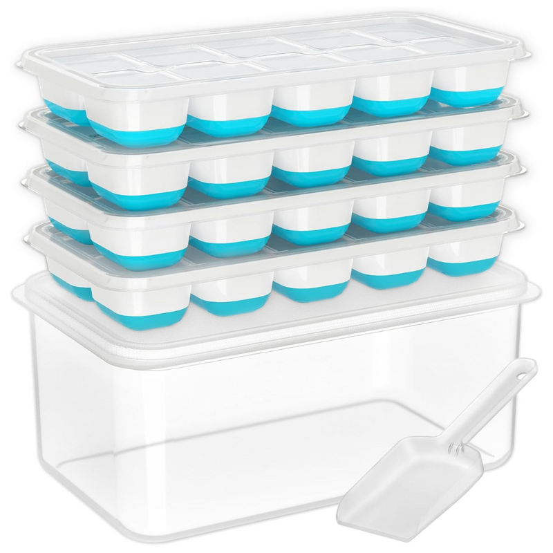 FROSTIFY Eiswürfelformen Silikon 4er Set | Stapelbar mit Aufbewahrungsbox | Flexibel & Platzsparend | Für Cocktails & Getränke