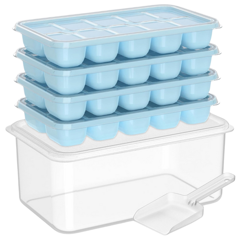 FROSTIFY Eiswürfelformen Silikon 4er Set | Stapelbar mit Aufbewahrungsbox | Flexibel & Platzsparend | Für Cocktails & Getränke