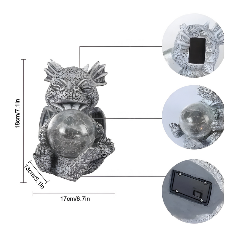 Mytherion Drachen Tischlampe | LED Fantasy-Licht | Detailreiche Skulptur & Handgefertigt | Harz Grau