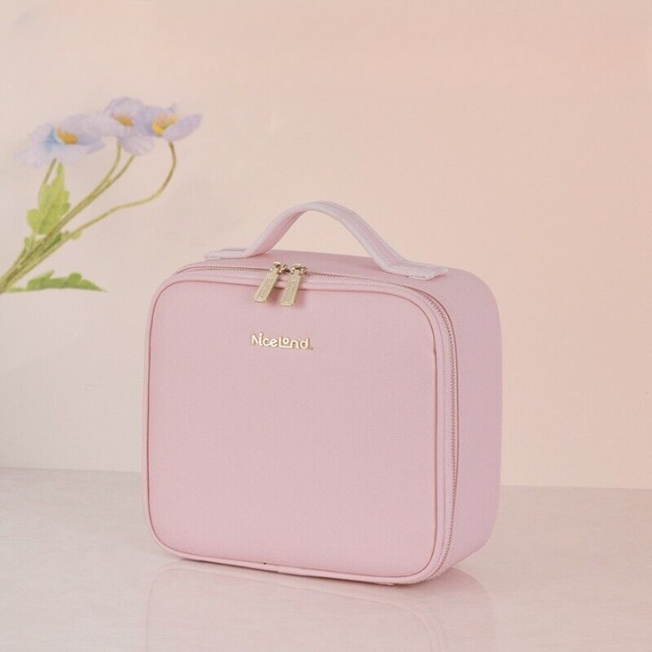 Lunessa LED-Kosmetiktasche mit Spiegel | Dimmbare Beleuchtung & Fächer | 26×23×11 cm | Für Reisen & Alltag