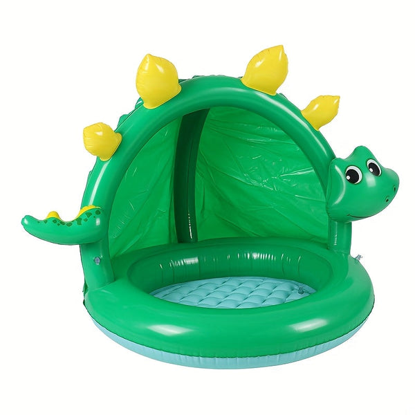 Aufblasbares Dino Planschbecken CoolaSaur | Mit Sonnendach | Kindersicher & Tragbar | Für Garten & Strand