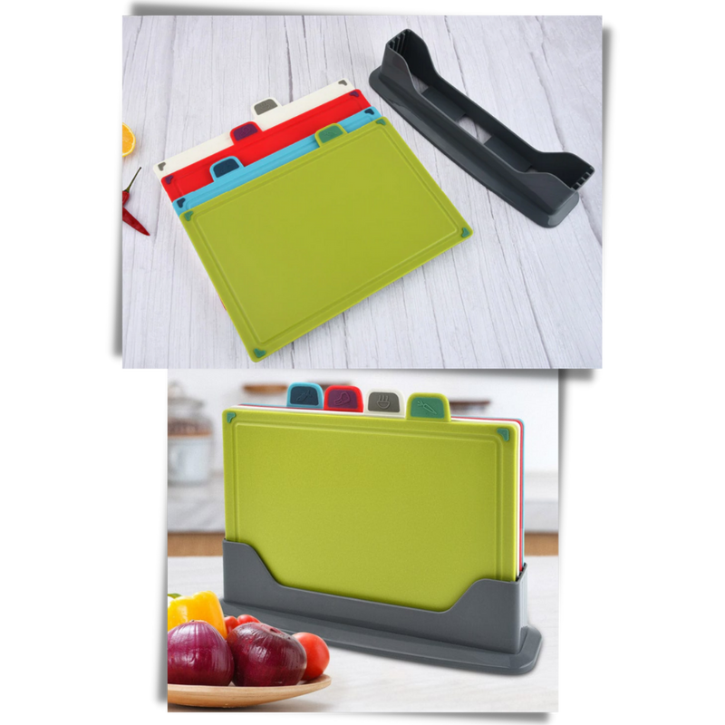 SliceHaven – Set aus 4 Schneidebrettern für jede Zutat, praktisch aufbewahrt!