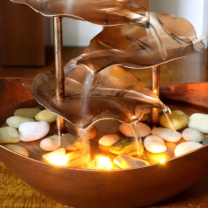 Fontaniva Tischbrunnen mit LED-Licht | Vintage-Design & leise Wasserpumpe | USB-Betrieb | Für Wohnzimmer, Büro & Schlafzimmer