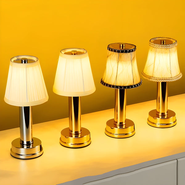 LumiÉlan Kabellose Tischlampe LED | 3-Stufen Dimmbar | Seidenschirm & Metallgehäuse | 29 cm