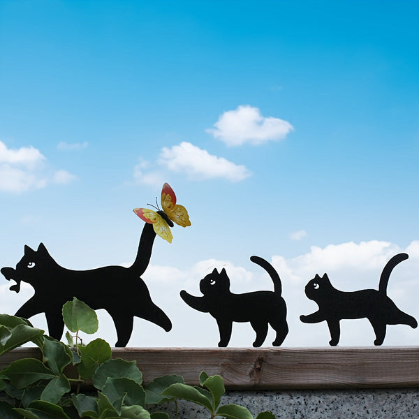 Gartenfigur-Set Catélo | 3-teilig | Wetterfestes Eisen | Minimalistisches Katzendesign in Schwarz