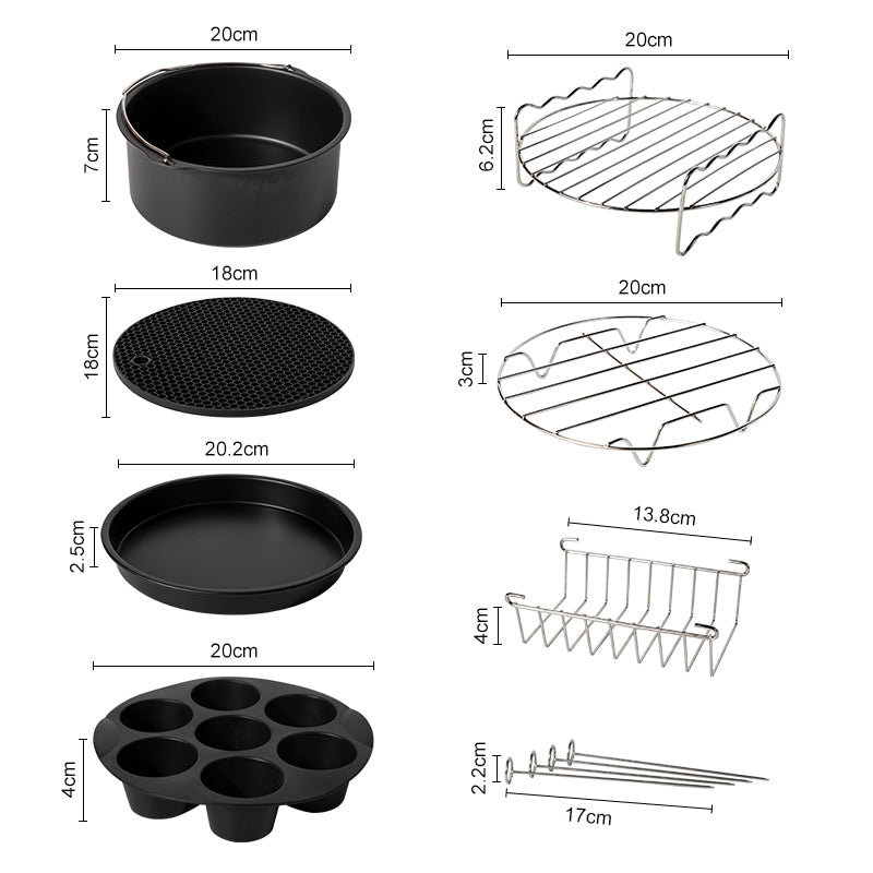 Airfryer Zubehör-Set Crispura 7in1 | Für Standard & XL Airfryer (3,7–5,8 QT) | Spülmaschinenfest | Inkl. Kuchenform, Pizzablech & Muffinförmchen