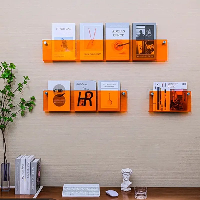 ClearLinea Wand-Zeitschriftenhalter Acryl | Schwebendes Design | Transparent & Farbenfroh | Platzsparende Wandmontage