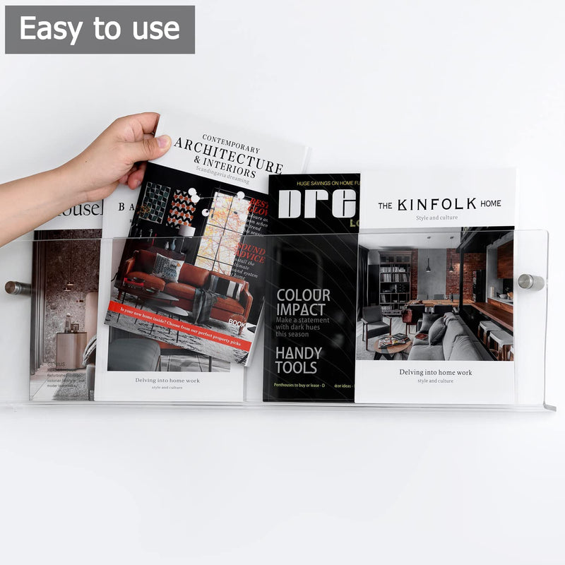 ClearLinea Wand-Zeitschriftenhalter Acryl | Schwebendes Design | Transparent & Farbenfroh | Platzsparende Wandmontage