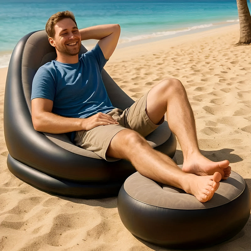 Aufblasbares Sofa AirLounge Solo | Mit Hocker | Ergonomisch & Wetterfest | Für Innen & Außen | 1 Person