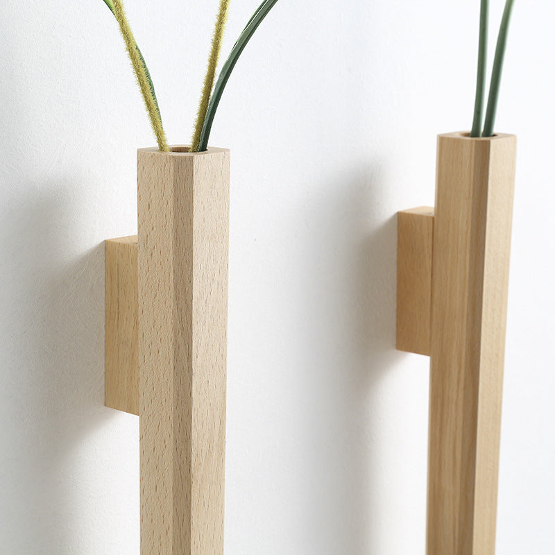 Floravell Wandvase Trio | Echtholz Walnuss oder Buche | 2er Set mit Glasvasen | 15×10 cm | Natürlicher Wohnakzent