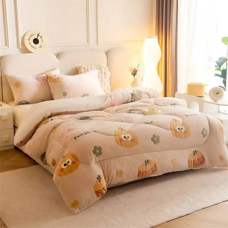Kuscheldecke HyggeDream | Kürbis- & Schneeflockenmotiv | Doppellagig & Ultraweich | Perfekt für Herbst & Winter