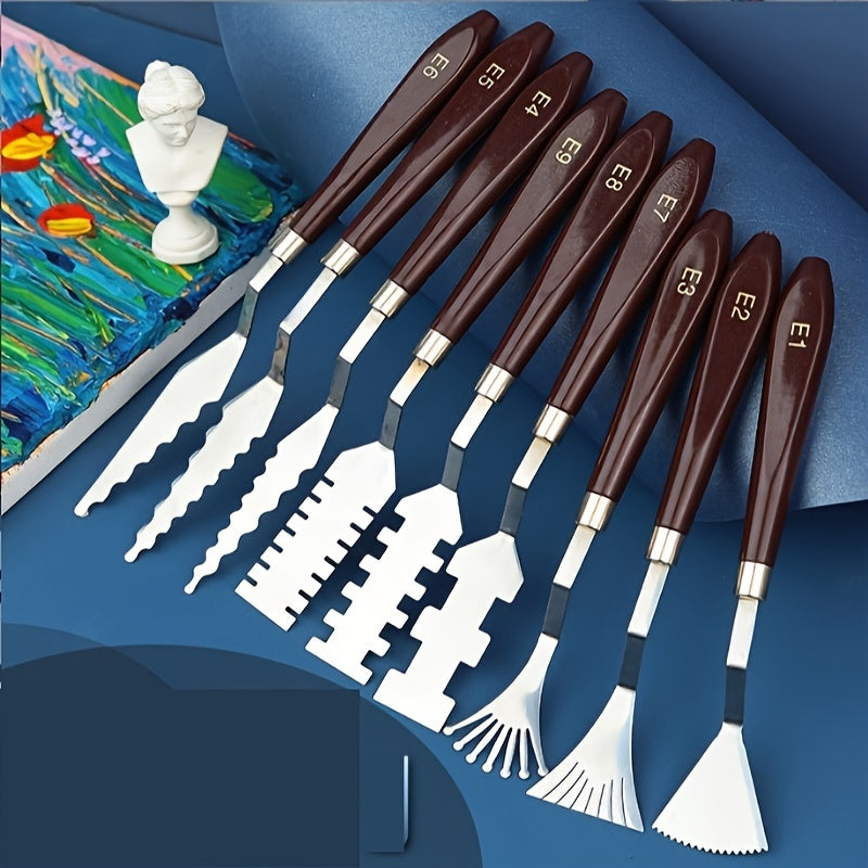 Picturio Malmesser-Set 9-teilig | Edelstahl & Holzgriff | Für Öl- & Acrylmalerei | Verschiedene Formen für kreative Techniken