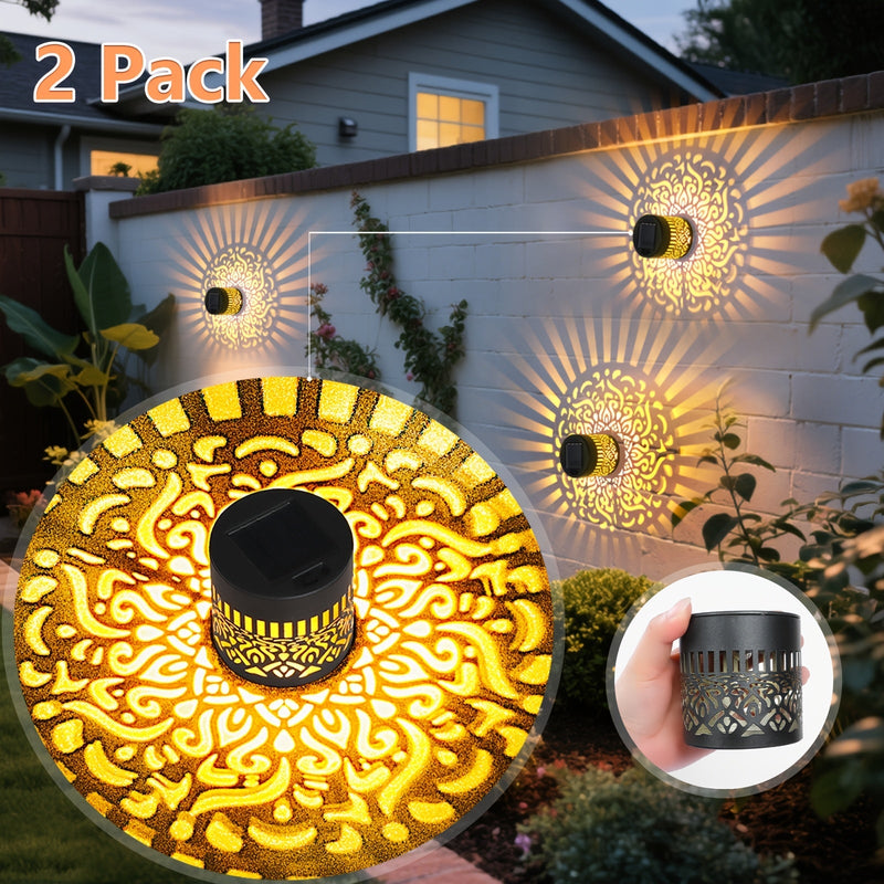 LumoraLicht Solar Wandleuchten Außen 2er-Set | IP65 Wasserdicht | Filigranes Lichtmuster | Ohne Kabel & Strom