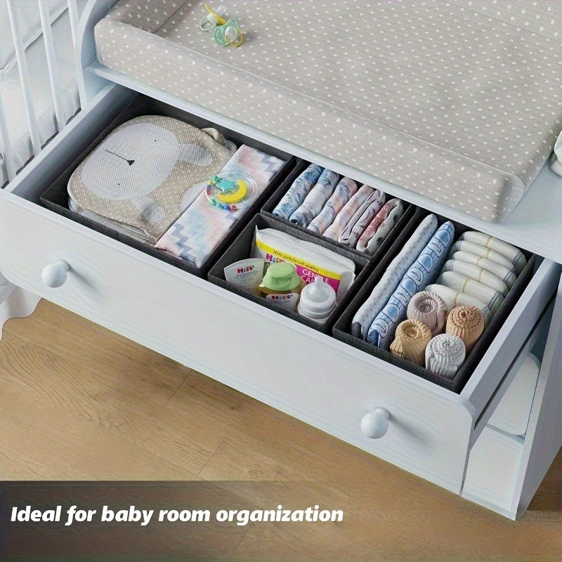 KidyTidy 12er Set Schubladen-Organizer für Kinderzimmer | Atmungsaktiv & Faltbar | Non-Woven Stoff | Hellgrau mit Weiß