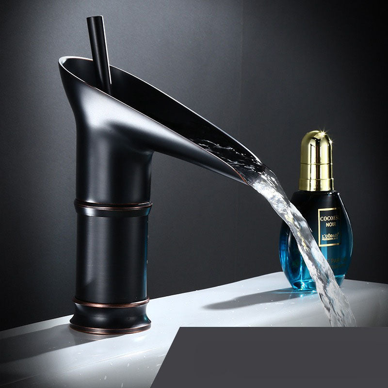 AquaVintura Antiker Wasserfall-Waschtischhahn | Messingarmatur mit Einhandmischer | Warm- & Kaltwasser | Bronzeoptik