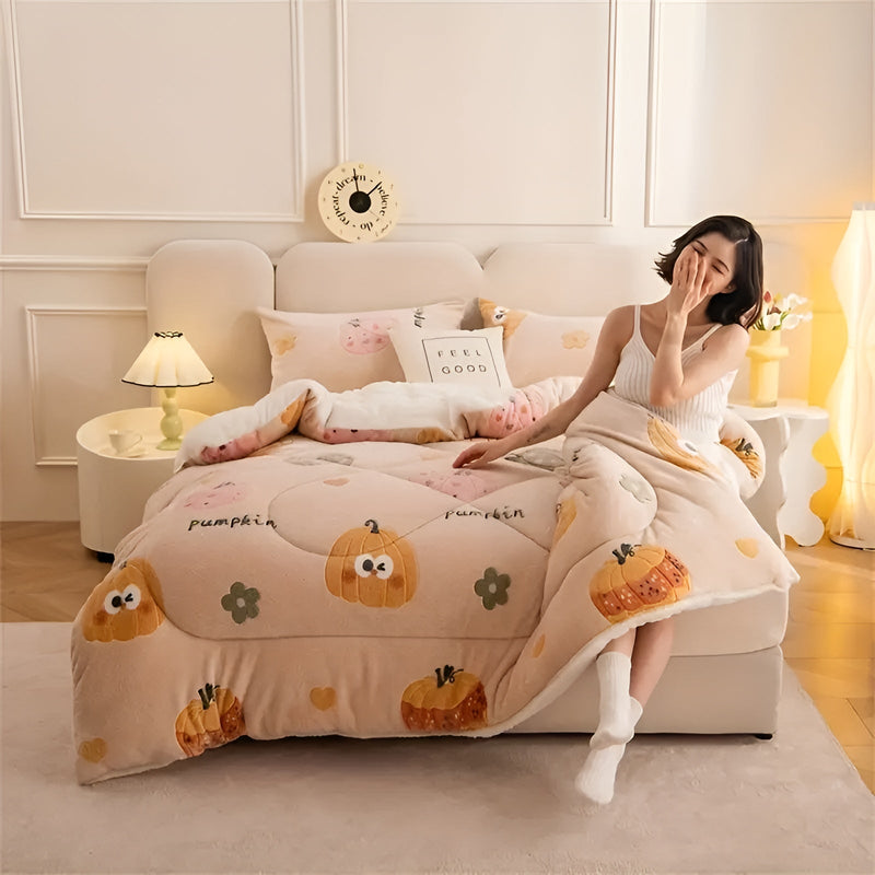 Kuscheldecke HyggeDream | Kürbis- & Schneeflockenmotiv | Doppellagig & Ultraweich | Perfekt für Herbst & Winter