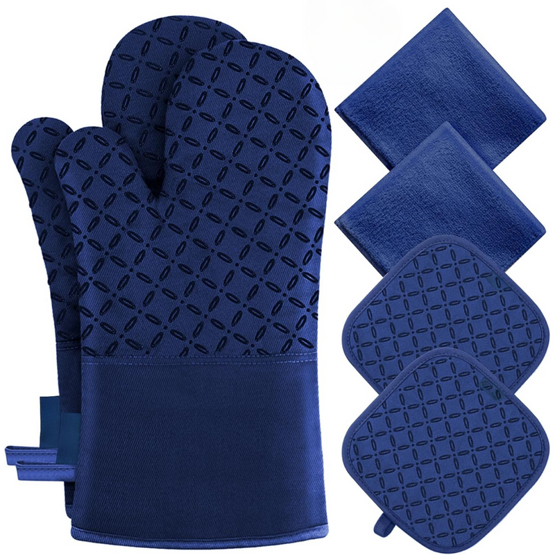 Ofenhandschuh-Set HeatGuard Pro | 6-teilig | Hitzebeständig bis 260 °C | Rutschfestes Silikon | Extra lang