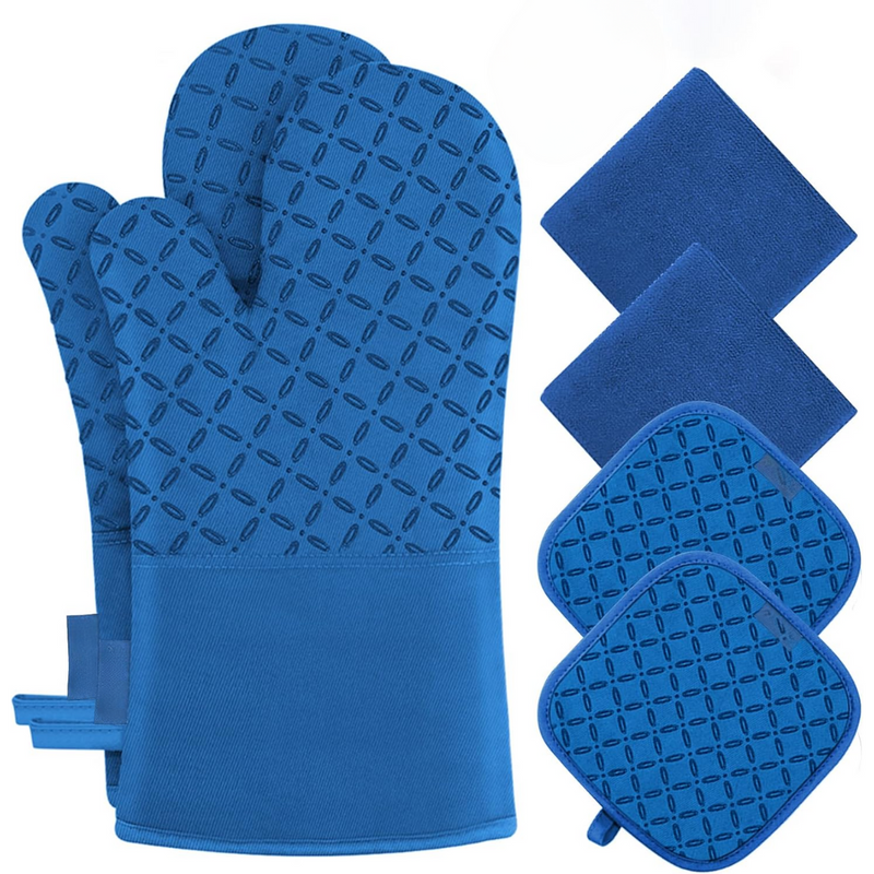 Ofenhandschuh-Set HeatGuard Pro | 6-teilig | Hitzebeständig bis 260 °C | Rutschfestes Silikon | Extra lang