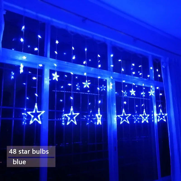Lunessa LED Vorhanglichter Sterne | Koppelbar & Energiesparend | Für Innen & Außen | Warmweiß | Mehrere Lichtmodi