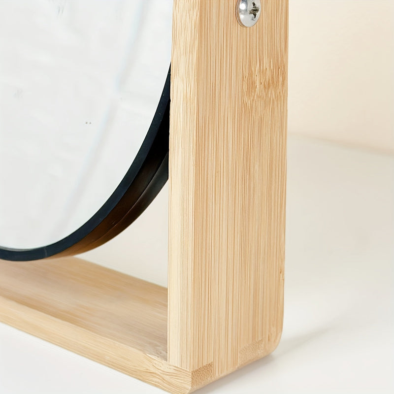 Miravelle Drehbarer Kosmetikspiegel mit Vergrößerung | Holzrahmen & Glas | 21×18×5 cm | Beidseitig nutzbar | Kompakt & stilvoll