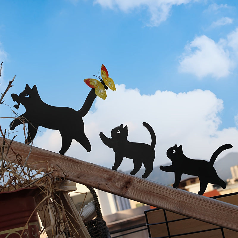 Gartenfigur-Set Catélo | 3-teilig | Wetterfestes Eisen | Minimalistisches Katzendesign in Schwarz