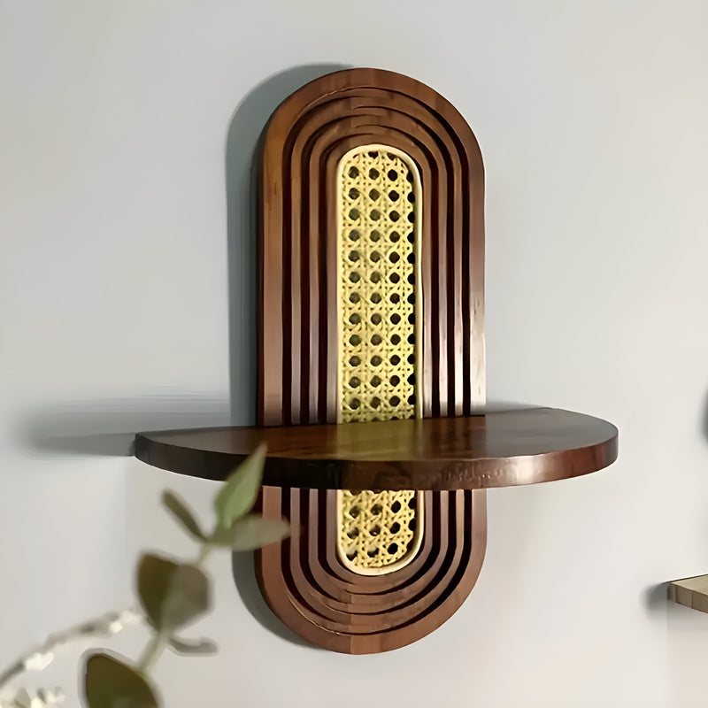 Wandregal Rattanova | Handgefertigt | Boho-Design in Bogenform | Khaki & Braun