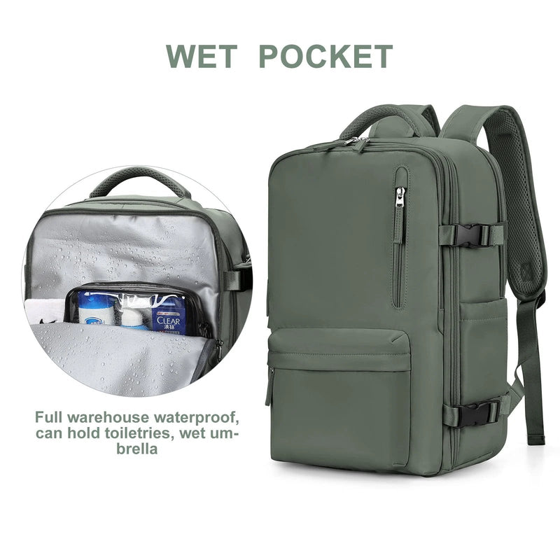 Travelliva Damen Reise-Rucksack 35 L | Wasserdicht & mit USB-Anschluss | Anti-Diebstahl & Schuhfach | Für Wandern, Alltag & Reisen