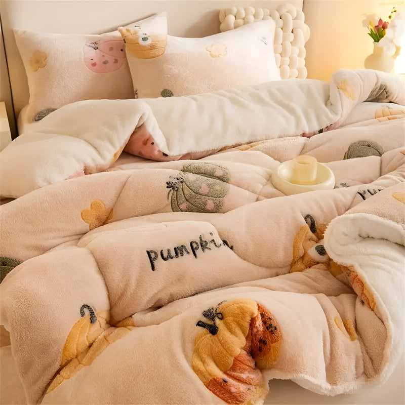 Kuscheldecke HyggeDream | Kürbis- & Schneeflockenmotiv | Doppellagig & Ultraweich | Perfekt für Herbst & Winter
