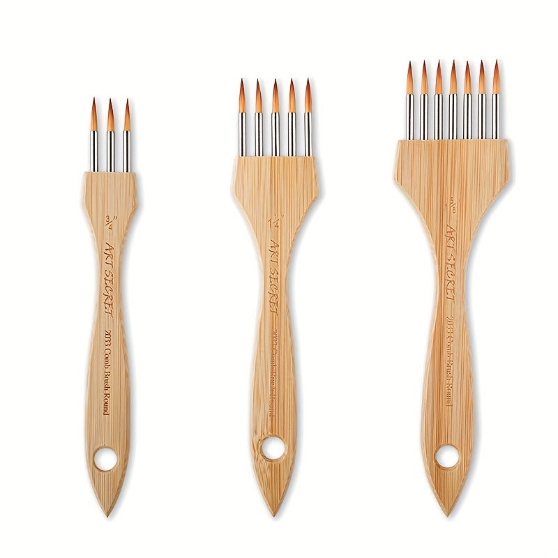 Texturpinsel-Set ArteVanta Trio | 3 Multizinken-Pinsel | Für Acryl, Aquarell & Öl | Nylon & Holz