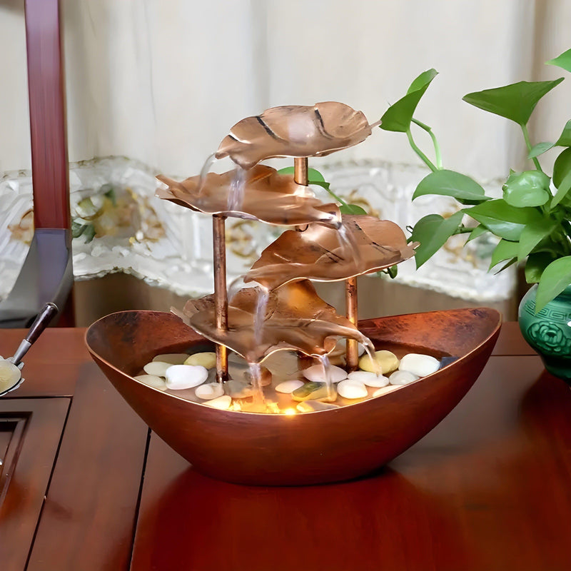 Fontaniva Tischbrunnen mit LED-Licht | Vintage-Design & leise Wasserpumpe | USB-Betrieb | Für Wohnzimmer, Büro & Schlafzimmer