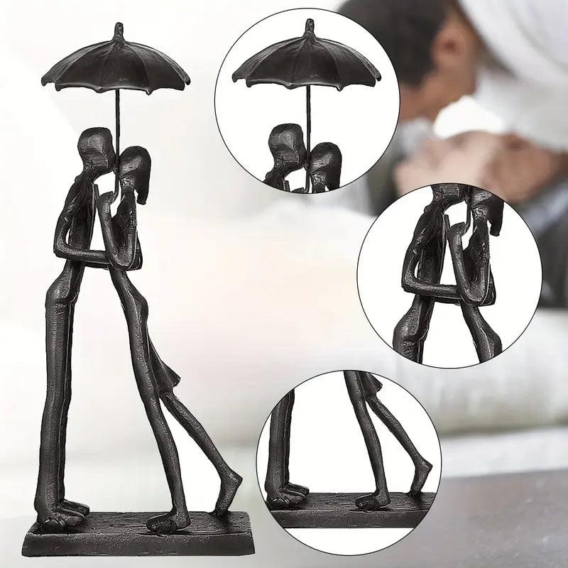 Dekofigur Liebesvögel mit Schirm | Schwarzes Metall | Romantisches Wohnaccessoire