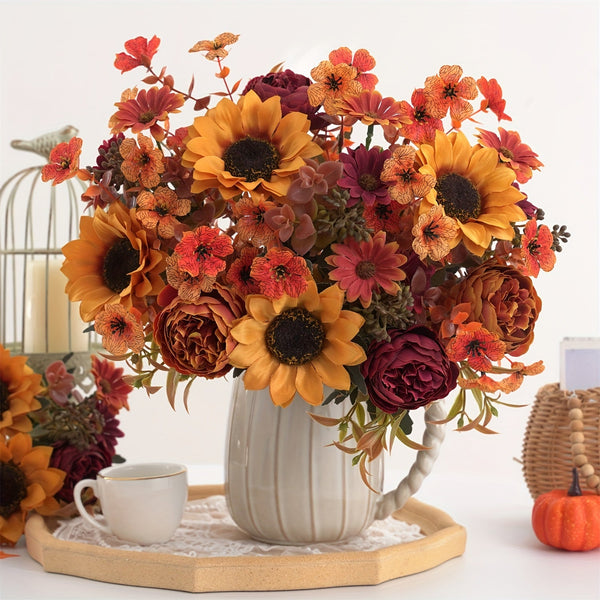AutumnGlow Kunstblumen Set | 4-teilig | Realistische Herbstdeko | 32–35 cm