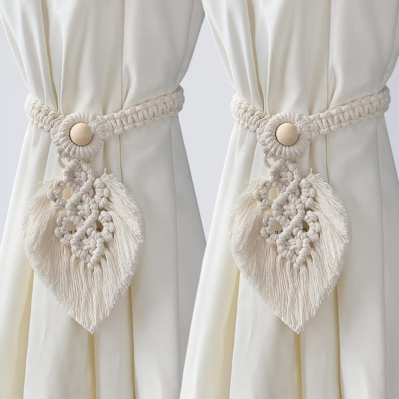 Boho-Gardinenhalter KNOTANA | 2er-Set | Handgeknüpft aus 100 % Baumwolle | 45 cm | Makramé-Stil