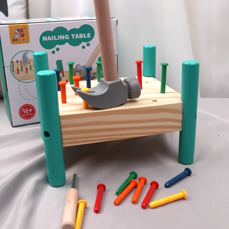 Motorikspiel Klopfino | Klopfbank mit Nägeln zum Herausziehen | Farben lernen & Koordination fördern