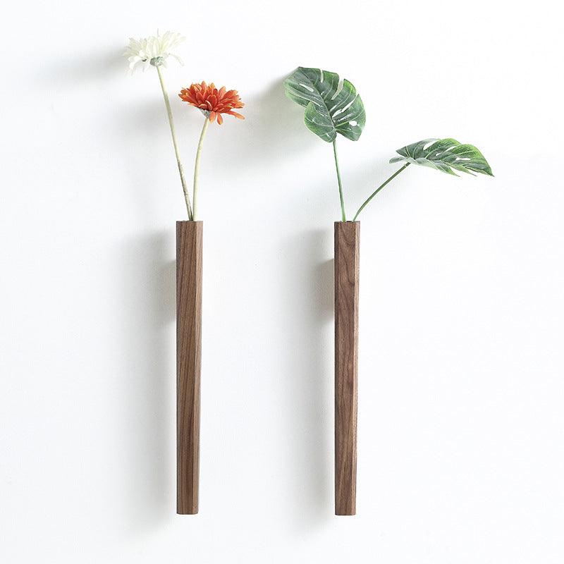 Floravell Wandvase Trio | Echtholz Walnuss oder Buche | 2er Set mit Glasvasen | 15×10 cm | Natürlicher Wohnakzent