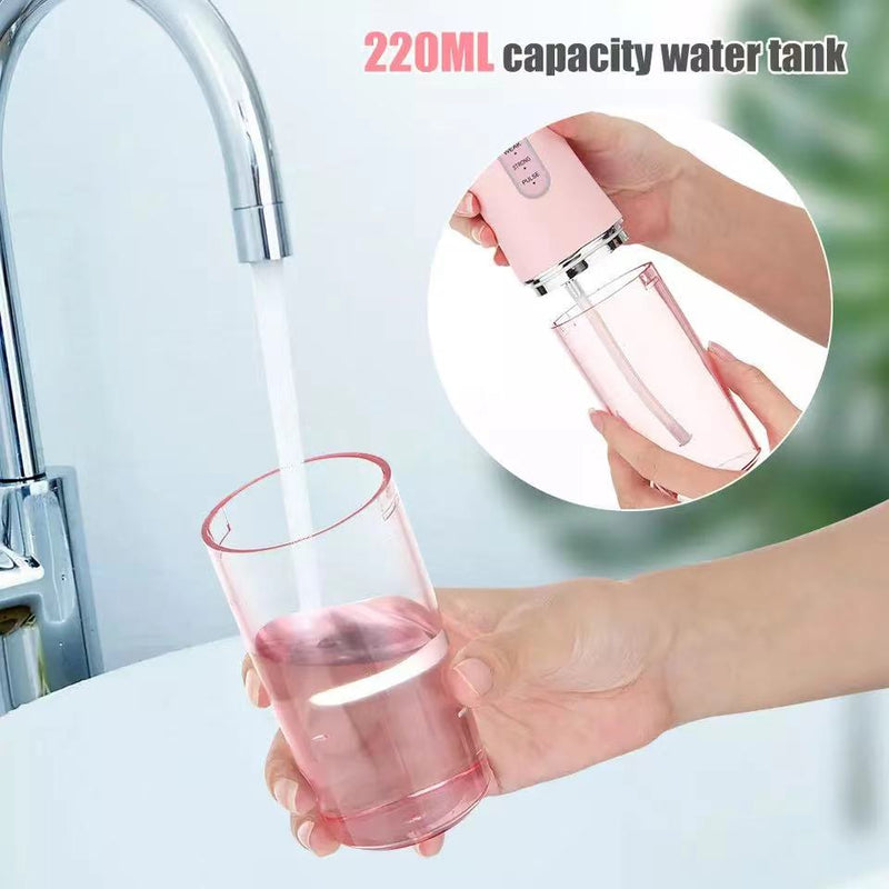Dentavera Wasser-Zahnreiniger mit 4 Düsen | 3 Reinigungsmodi | 220 ml Wassertank | IPX7 Wasserdicht & USB-Aufladung