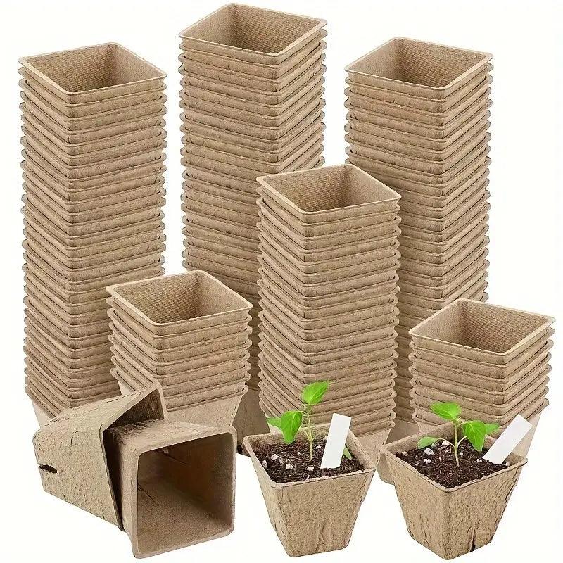 EcoWuchs Bio-Anzuchttöpfe | 100 Stück | 5,99 cm | Biologisch abbaubar & mit Drainagelöchern | Für Gemüse, Kräuter & Blumen