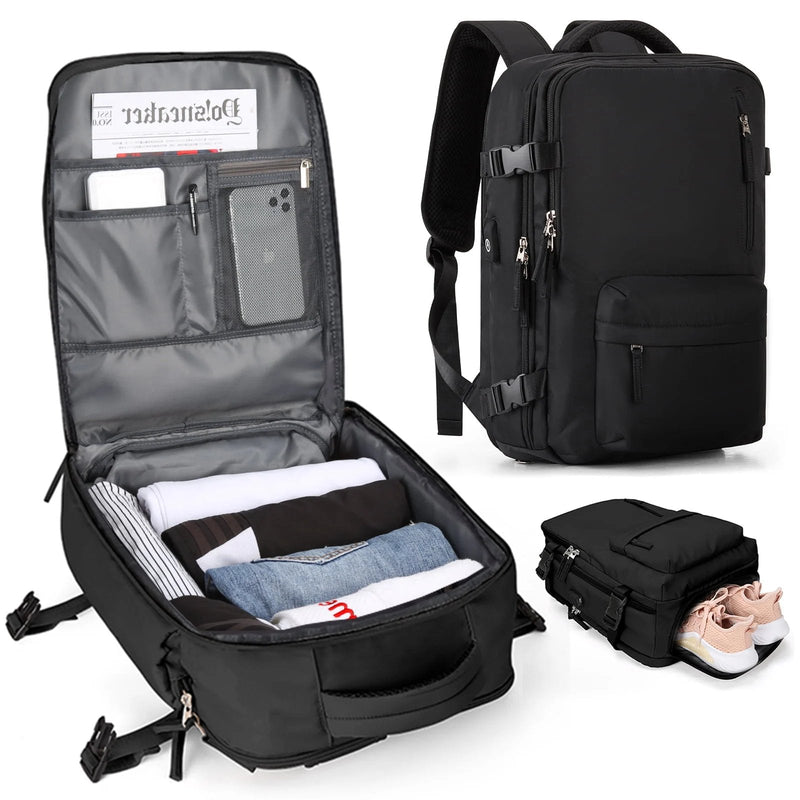 Travelliva Damen Reise-Rucksack 35 L | Wasserdicht & mit USB-Anschluss | Anti-Diebstahl & Schuhfach | Für Wandern, Alltag & Reisen
