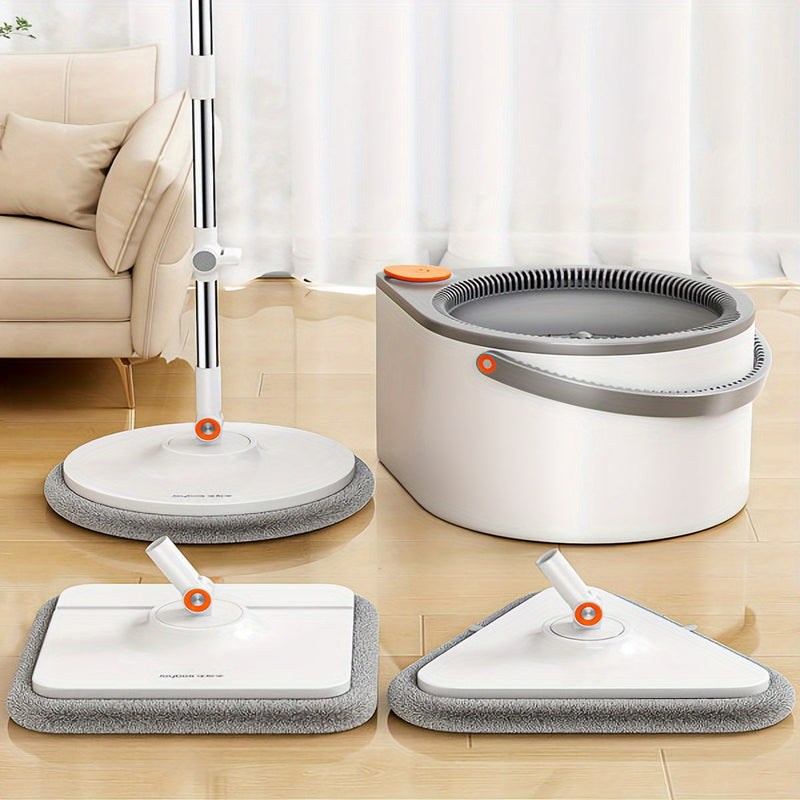 Glanzio Spin Mop Set 3-in-1 | Handsfree Auswringen | Verstellbarer Stiel 130 cm | Für Alle Bodenarten