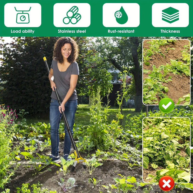 TerraTri Gartenhacke | Dreiecks-Kopf aus Edelstahl | Ergonomischer Griff | Schwarz-Gelb