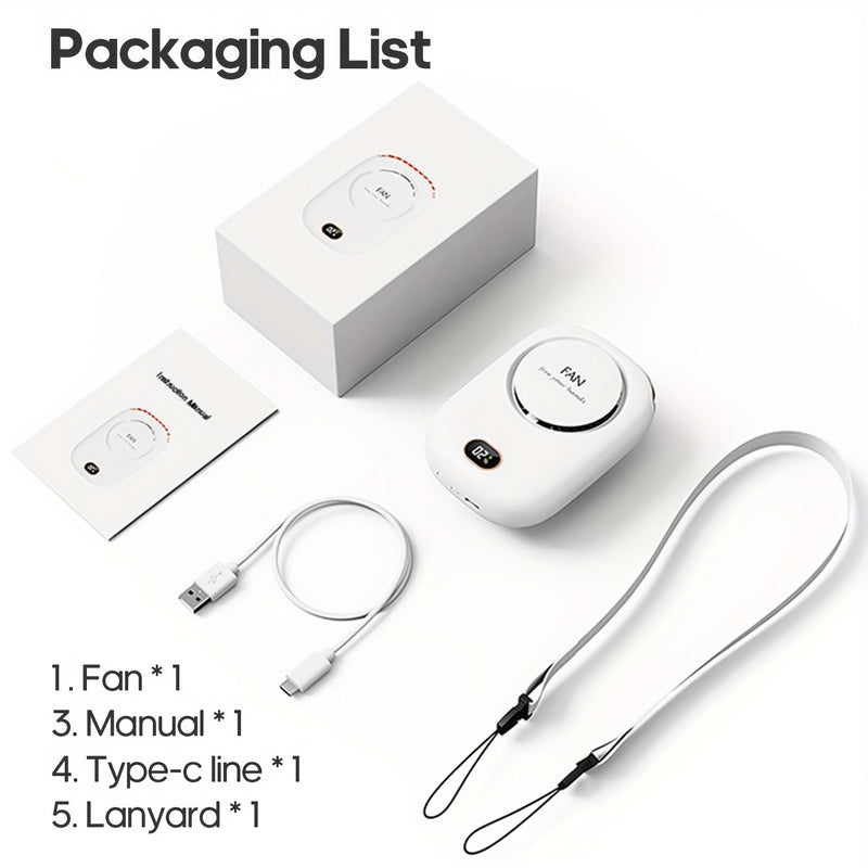 Tragbarer Nackenventilator BreezyLoop | USB-Aufladung | 3 Geschwindigkeiten | 2000 mAh Akku | Handsfree-Kühlung