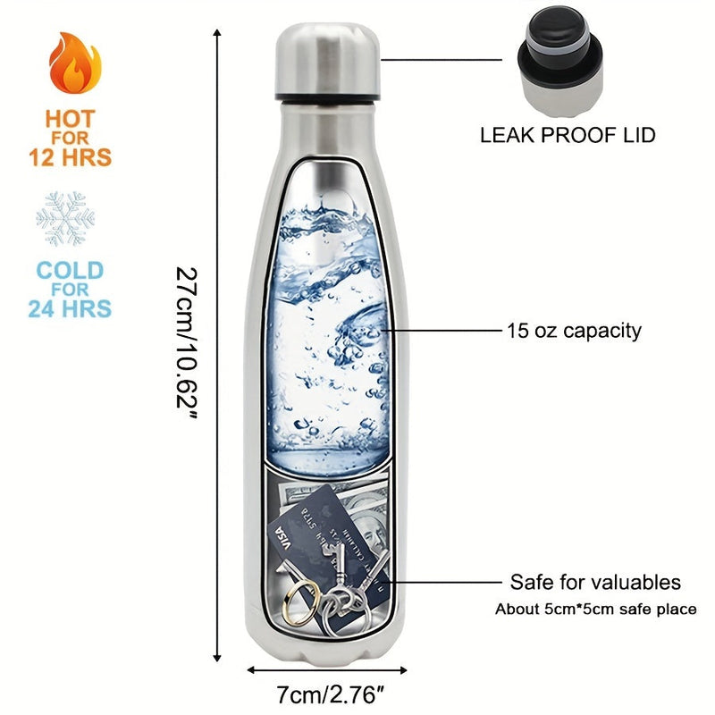Isolierflasche VaultBottle Smart | Mit Geheimfach | 12h heiß & 24h kalt | Edelstahl | 450 ml | 27×7 cm