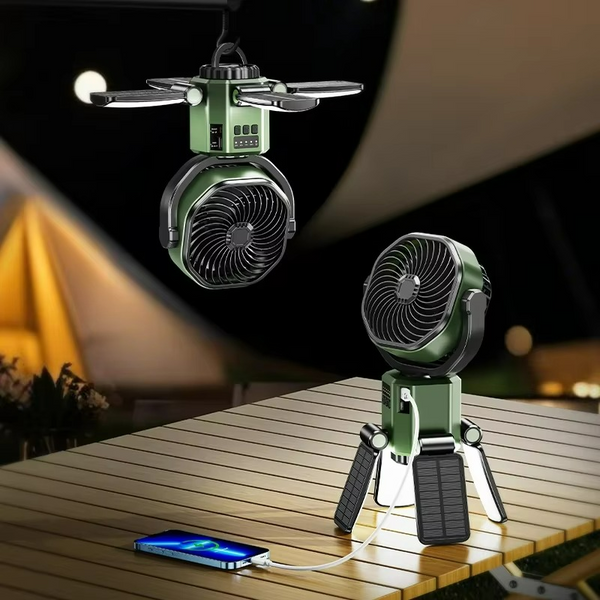 amping Ventilator VenturoX TrailCool | 4 Windstärken | LED-Licht & 6000 mAh Akku | Tragbar & Wiederaufladbar | 34×5,9 cm
