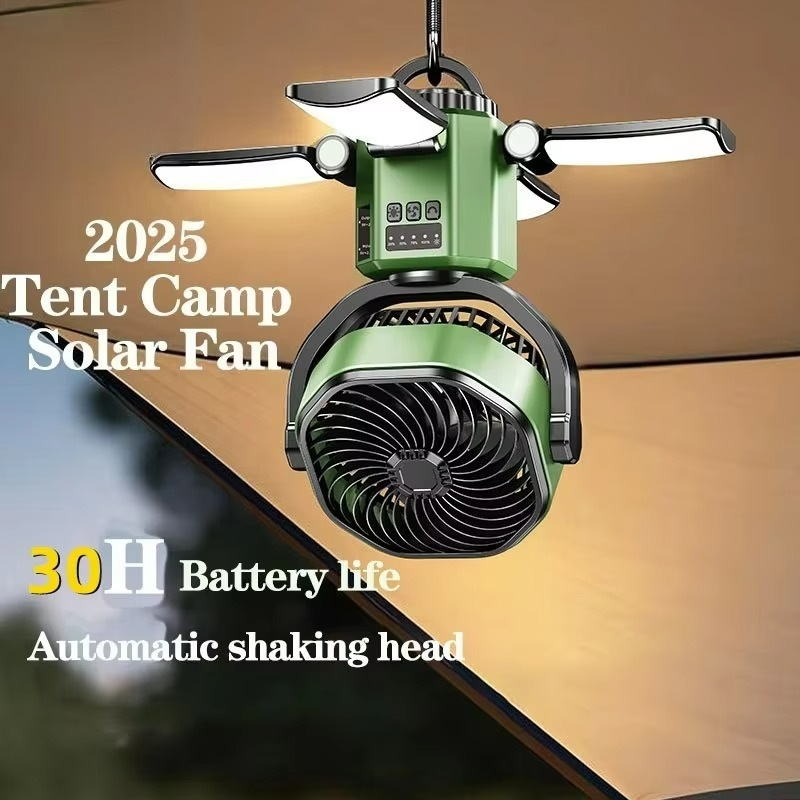 amping Ventilator VenturoX TrailCool | 4 Windstärken | LED-Licht & 6000 mAh Akku | Tragbar & Wiederaufladbar | 34×5,9 cm