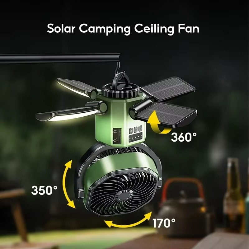 amping Ventilator VenturoX TrailCool | 4 Windstärken | LED-Licht & 6000 mAh Akku | Tragbar & Wiederaufladbar | 34×5,9 cm
