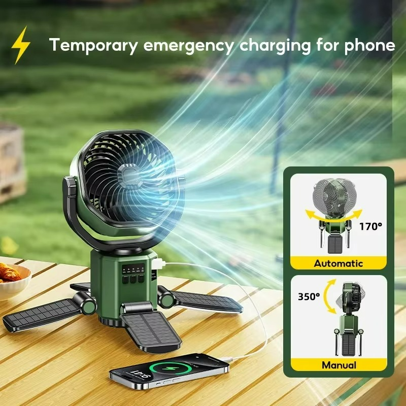 amping Ventilator VenturoX TrailCool | 4 Windstärken | LED-Licht & 6000 mAh Akku | Tragbar & Wiederaufladbar | 34×5,9 cm