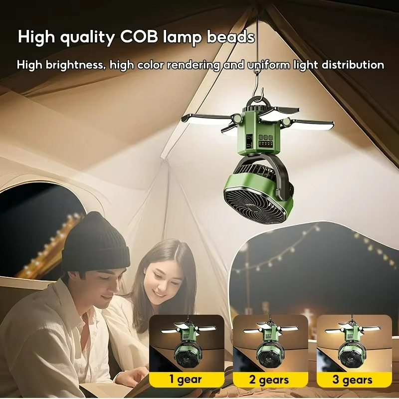 amping Ventilator VenturoX TrailCool | 4 Windstärken | LED-Licht & 6000 mAh Akku | Tragbar & Wiederaufladbar | 34×5,9 cm