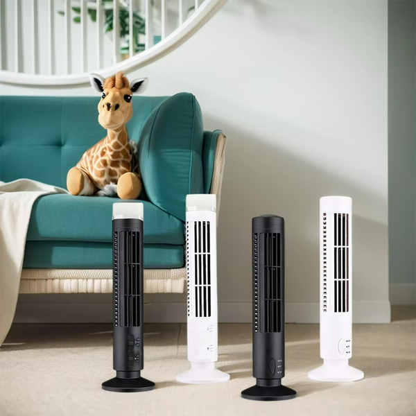Säulenventilator Brisella Noire | Bladeless Design | USB-Betrieb | Stilvoll & Sicher | 33 × 10 cm / 38 × 10 cm